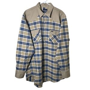 90s Wrangler Brushpopper Western Plaid Pearl Snap Button Down Shirt // 2XT